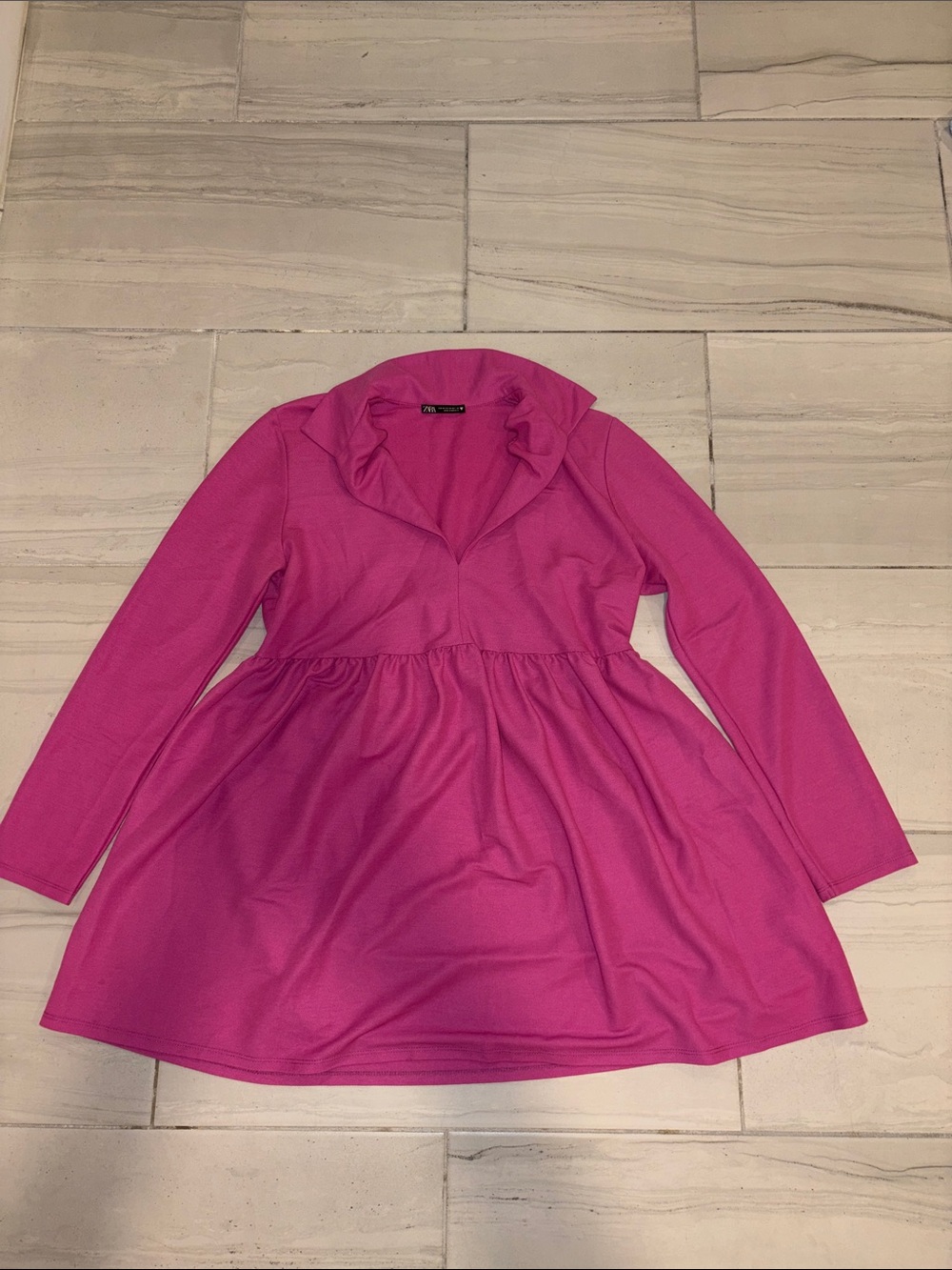 Zara Magenta V-Neck Long Sleeve Mini Dress